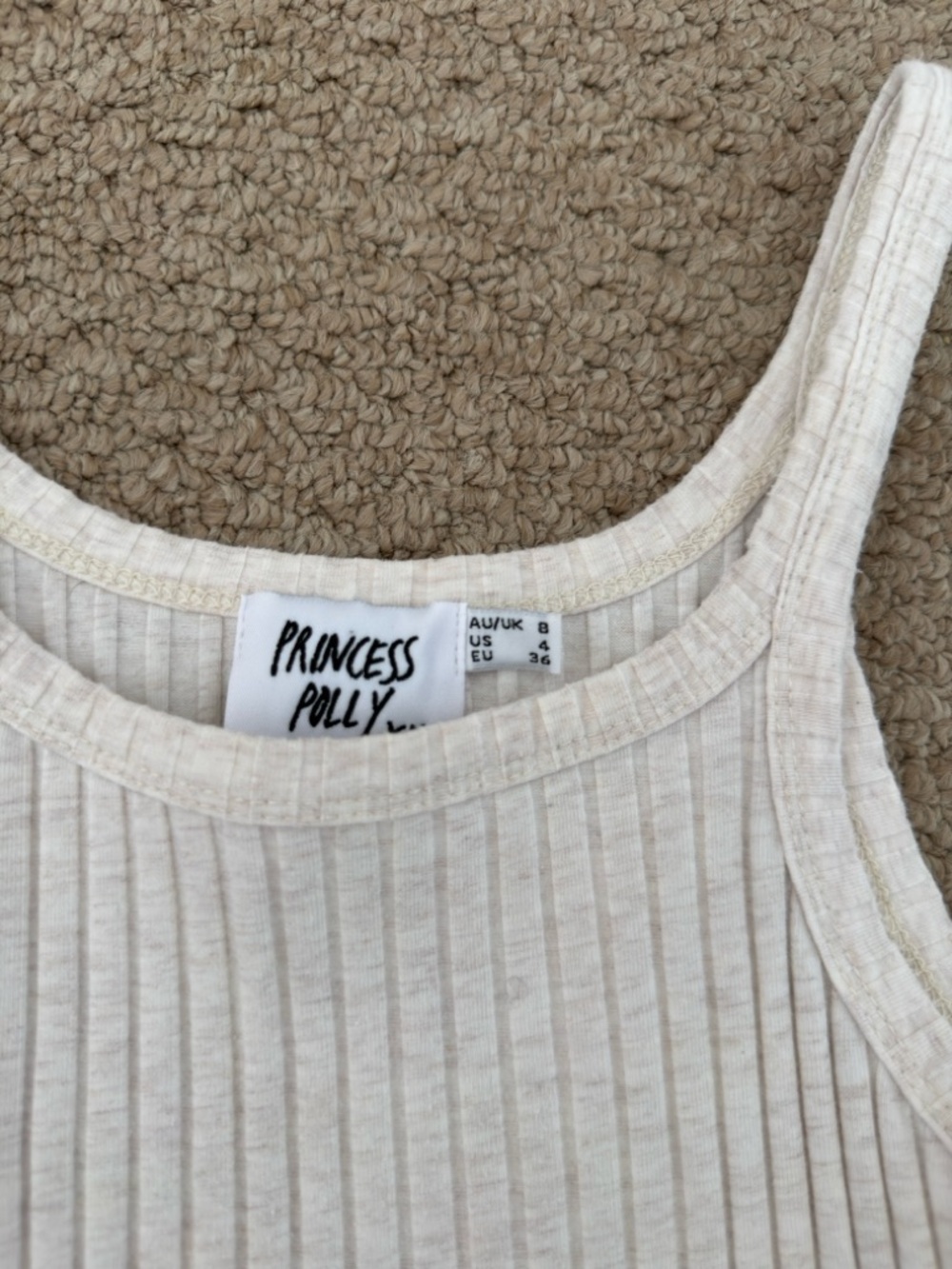 Princess Polly Ribbed Cream Crop Tank - Picture 2 of 2